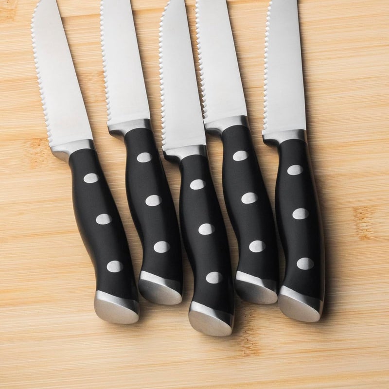 Alata 6-Piece Steak Knives Set with Block, 4.7 Inch with Serrated Edge Razor-Sharp Dinner Knives, Full-Tang Construction, Dishwasher Safe - Image 3