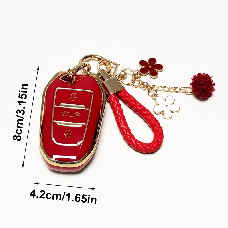 White TPU Citroen Key Fob Cover with Key Chain 3 Button Smart Case Holder - Image 4