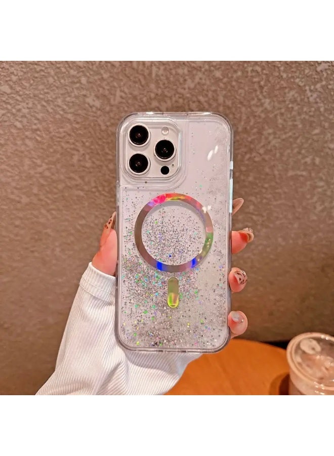 Temu Transparent glossy phone case with a colorful magnetic ring that supports fast wireless charging. Durable material protects the phone from shocks and scratches. Raised edges to protect the camera and screen. Compatible with iPhone 13 Pro. - Image 1
