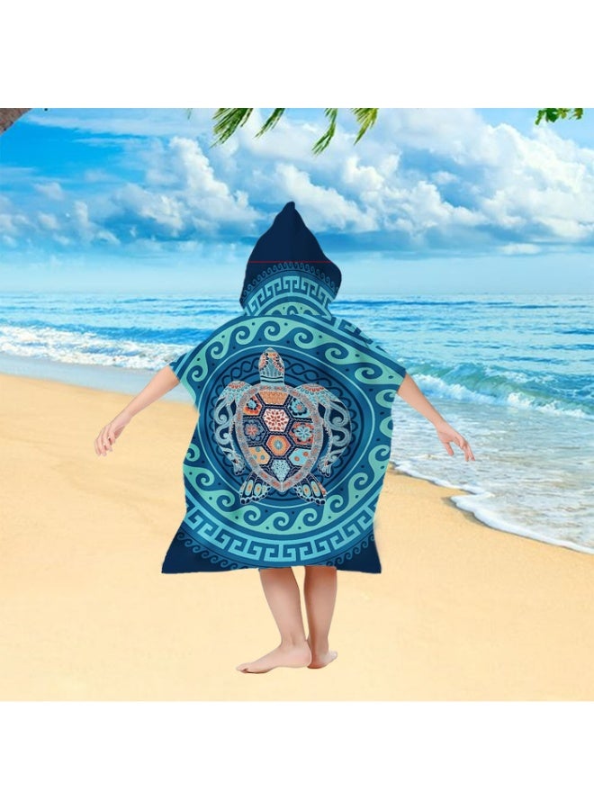 Turquoise Gradient Mandala Ethnic Pattern Decorative Turtle Circular Printed Unisex Kids Hooded Quick Dry Poncho Towel, Polyester Soft Water Absorbent Loose Windproof Bath Wrap for All Kids, Ideal for Beach, Swimming Pool, Hot Spring & Daily Shower - Image 5