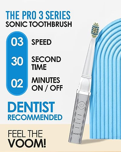 Voom Sonic Pro 3 Rechargeable Electric Toothbrush With Soft Dupont Nylon Bristles Dentist Recommended Portable Oral Care 2Minute Timer 3 Adjustable Speeds Light Weight Design Silver - Image 5
