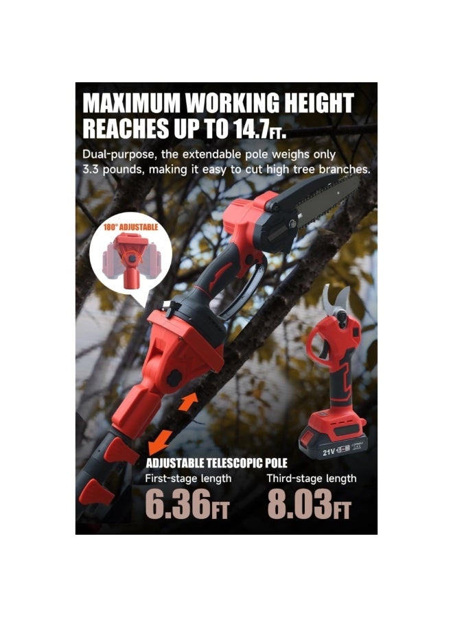 GearZone Pole Pruning Shears: 1.6" Cutting Diameter Cordless Electric Pole Pruners - Brushless Motor, Dual 4.0Ah Batteries, Extra SK5 Blade, Adjustable Branches Cutter for Tree & Flower-Red - Image 2