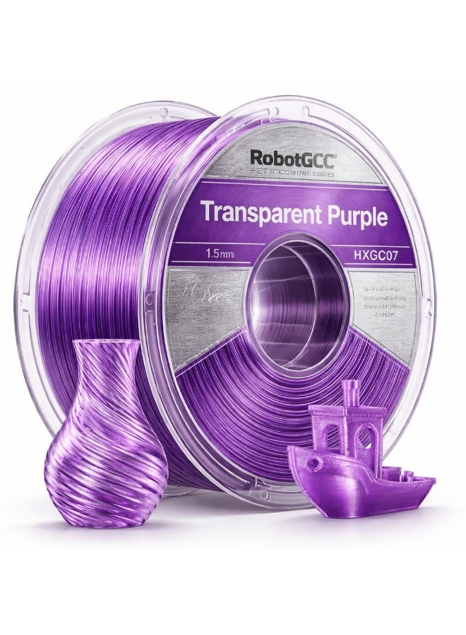 robotgcc PETG Transparent Purple 3D Printing Material 1.75mm 1KG Semi Clear Violet Color Light Transmission Glossy Finish High Strength Durable Smooth Extrusion Low Warping Strong Layer Adhesion Chemical Resistance Easy Print for FDM 3D Printer Creative Design Prototyping - Image 1