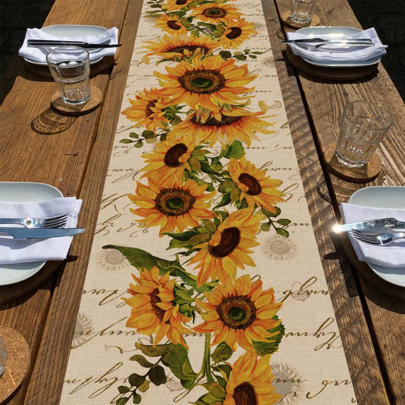 Seliem Fall Sunflowers Table Runner Vintage Spring Summer Flower Home Kitchen Dining Decor Seasonal Farmhouse Floral Decorations Indoor Outdoor Party Supply 13 x 72 Inch