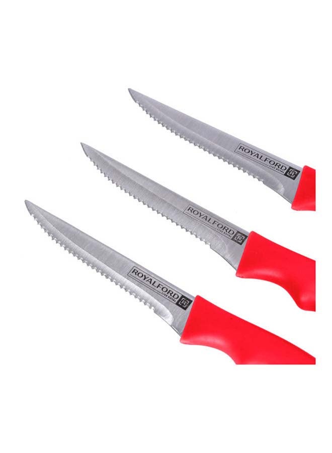 Royalford 3-Piece Steak Knife Set And Teeth Blade Red 12.5cm - Image 4