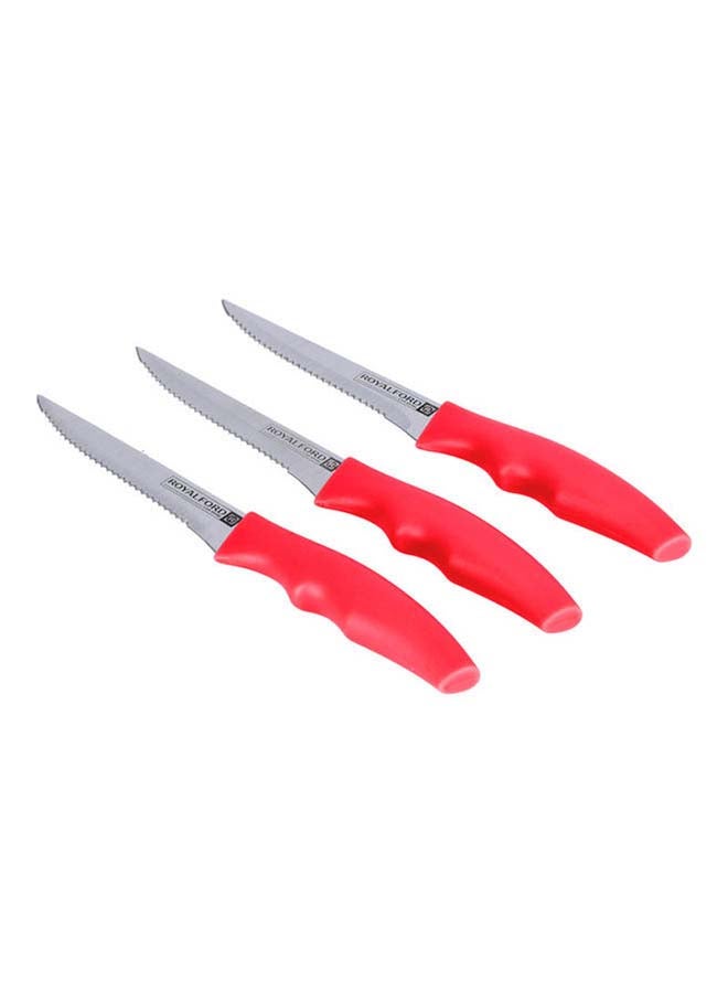 Royalford 3-Piece Steak Knife Set And Teeth Blade Red 12.5cm - Image 3
