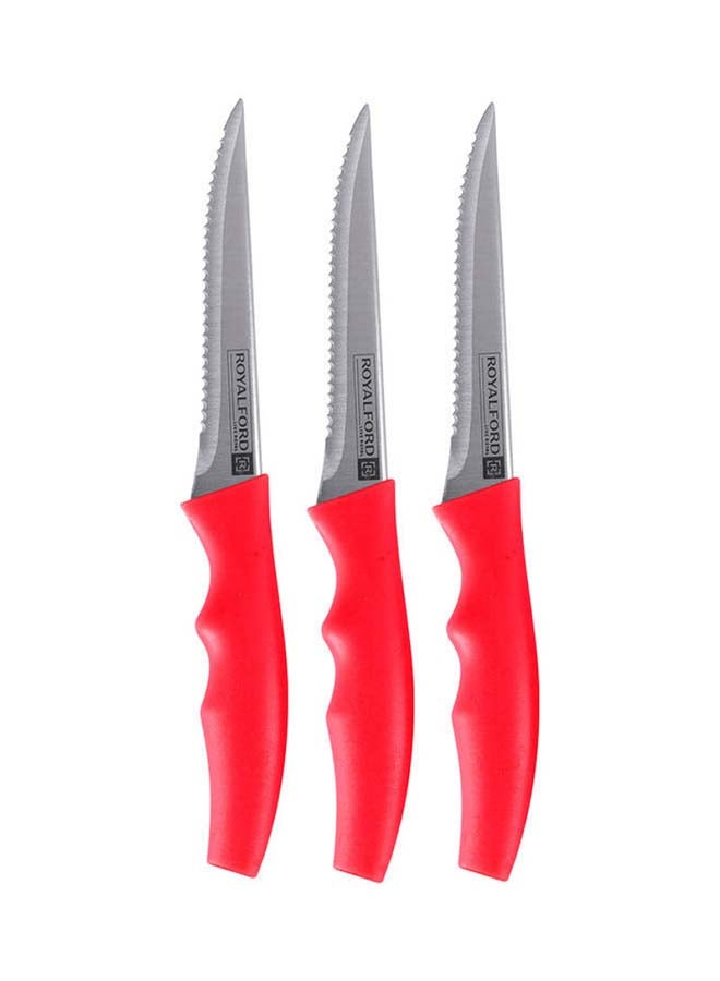 Royalford 3-Piece Steak Knife Set And Teeth Blade Red 12.5cm - Image 1
