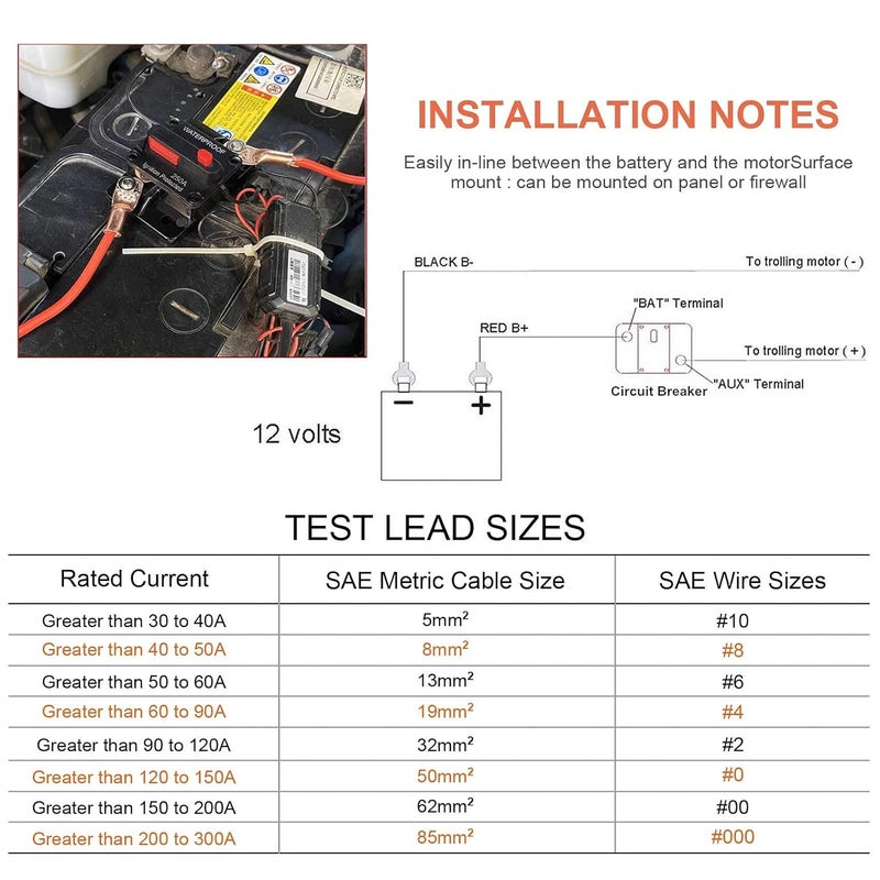 Erayco 150 Amp Circuit Breaker with Manual Reset for Car Marine Trolling Motors Boat ATV Manual Power Protect for Audio System Fuse, 12V-48VDC, Waterproof (150A) - Image 5