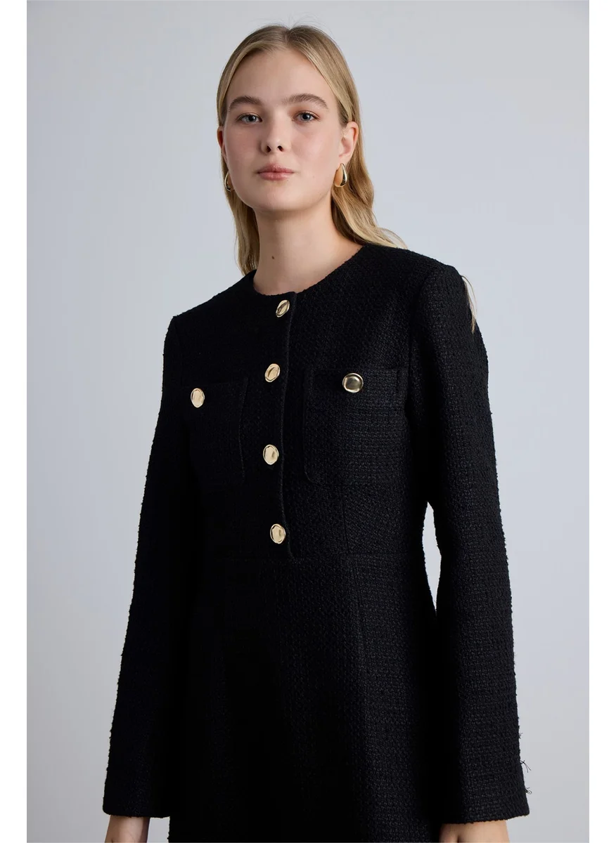 Manuka Textured Buttoned Dress Black