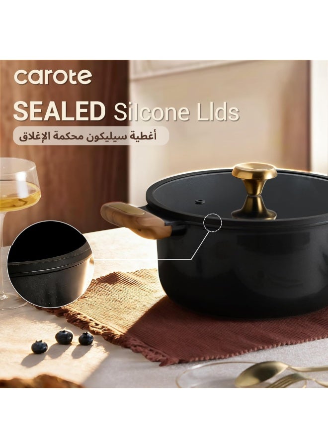 Carote 16-Piece Ceramic Non Stick Cookware Set – PTFE & PFAS Free, Non Toxic, Dishwasher Safe, Induction & Gas Compatible, Kitchen Pots and Pans with Lids, Stockholm Collection, Charcoal Black - Image 5