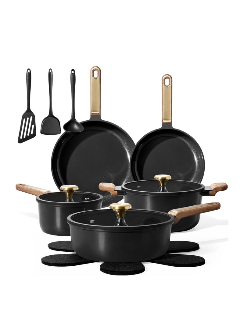 Carote 16-Piece Ceramic Non Stick Cookware Set – PTFE & PFAS Free, Non Toxic, Dishwasher Safe, Induction & Gas Compatible, Kitchen Pots and Pans with Lids, Stockholm Collection, Charcoal Black - Image 1