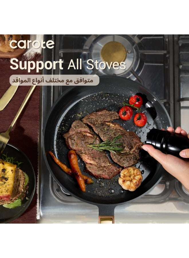 Carote 16-Piece Ceramic Non Stick Cookware Set – PTFE & PFAS Free, Non Toxic, Dishwasher Safe, Induction & Gas Compatible, Kitchen Pots and Pans with Lids, Stockholm Collection, Charcoal Black - Image 4
