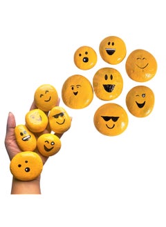 R&M RM Set of 6 Painted Beach Stone Emoji Fairy Garden Decorations | Lucky Charm Stones for Friends and Family | Handcrafted Rock Art for Indoor & Outdoor Decor | Unique Gift for Special Occasions  - Image 1