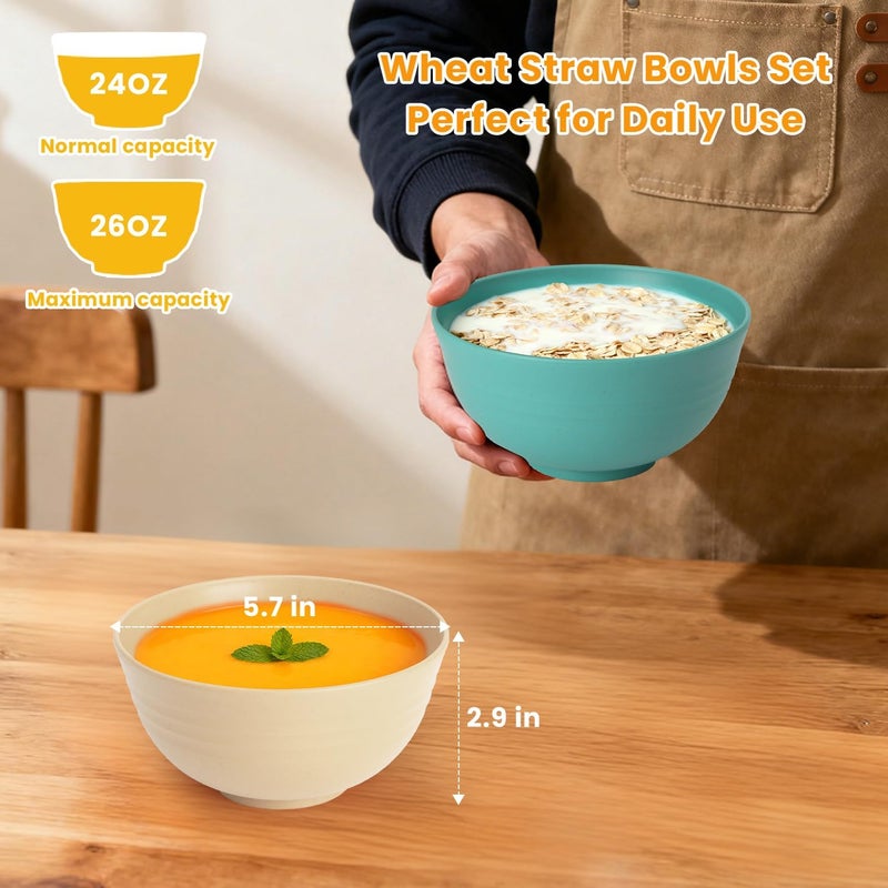Homienly Wheat Straw Bowls Unbreakable Cereal Bowls for Kitchen, Camping, RV, Plastic Bowls Set of 6 Microwave and Dishwasher Safe Breakfast Bowl (26oz, Multi) - Image 2