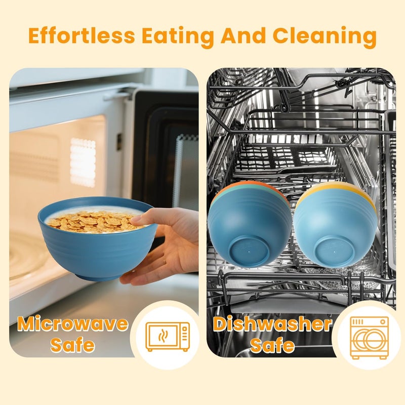 Homienly Wheat Straw Bowls Unbreakable Cereal Bowls for Kitchen, Camping, RV, Plastic Bowls Set of 6 Microwave and Dishwasher Safe Breakfast Bowl (26oz, Multi) - Image 3