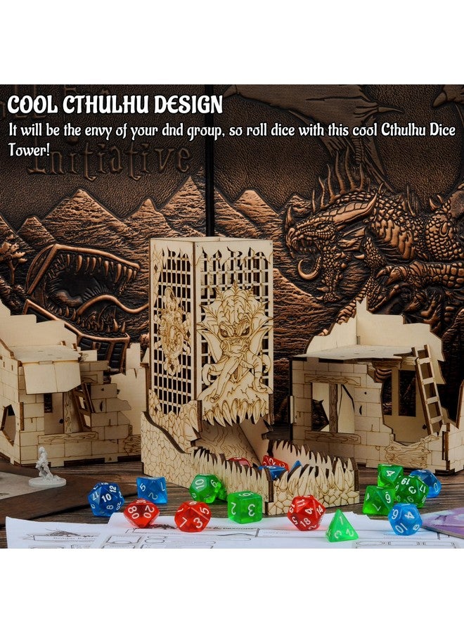CZYY Dice Tower With Tray Wood Laser Etched Mind Flayer Portable And Collapsible Dice Roller Perfect For Board Game And Tabletop Rpg (Cthulhu) - Image 2