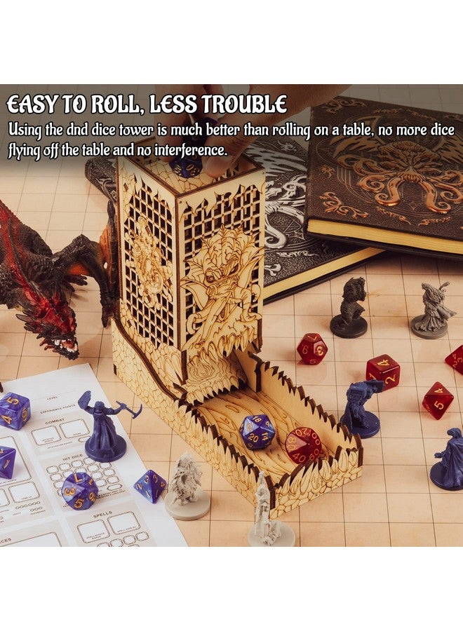 CZYY Dice Tower With Tray Wood Laser Etched Mind Flayer Portable And Collapsible Dice Roller Perfect For Board Game And Tabletop Rpg (Cthulhu) - Image 4