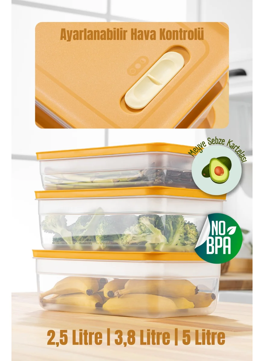Vienev 3-Piece Adjustable Vegetable and Fruit Storage Container Orange 1x (2.5-3.8-5 Liters)