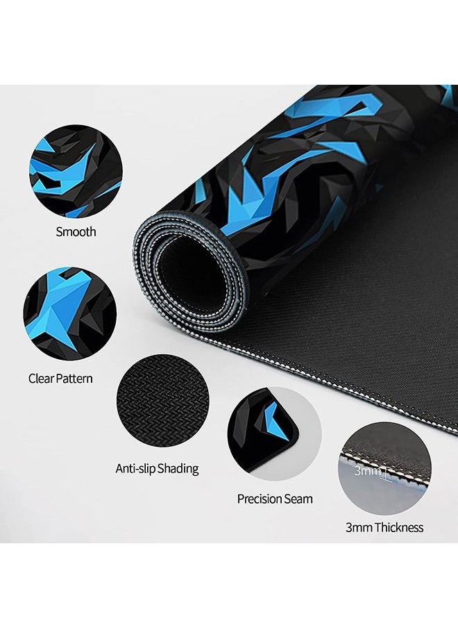 Large Mouse Pad Extended Gaming Mouse Pad Non-Slip Rubber Base Mouse pad Office Desk Mat Desk Pad Smooth Cloth Surface Keyboard Mouse Pads for Computers (800 * 300 * 3mm）,Blue Shards