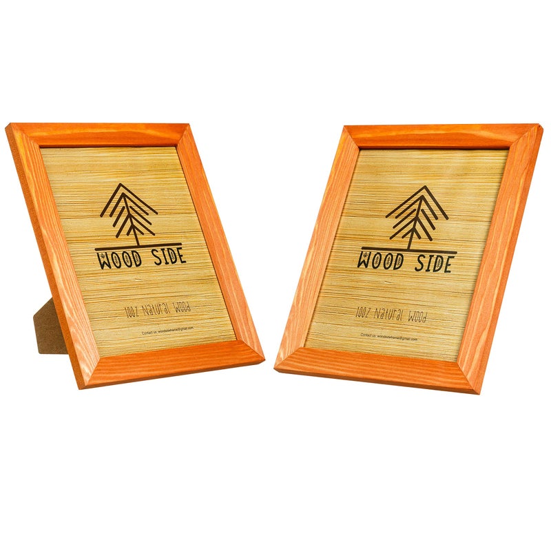 WOOD SIDE ORBIS Rustic Wooden Picture Frame 5x7 Inch - Set of 2-100% Natural Eco Distressed Wood and Real Glass - Made for Wall and Table Top Display - Orange - Image 3