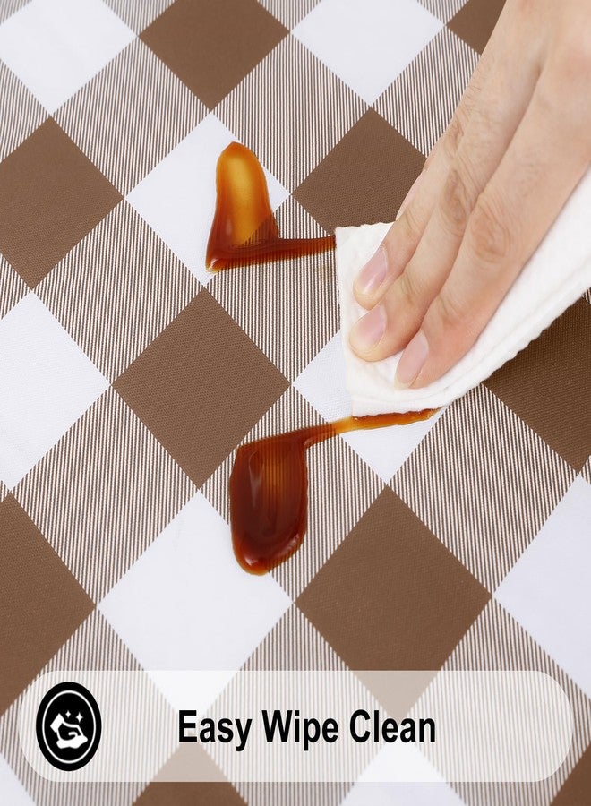 Smiry Round Picnic Tablecloth, Elastic Waterproof Fitted Vinyl Tablecloths for 36"-44" Tables, Flannel Backed Buffalo Plaid Table Cover for Dining, Camping, Outdoor, White and Brown - Image 4