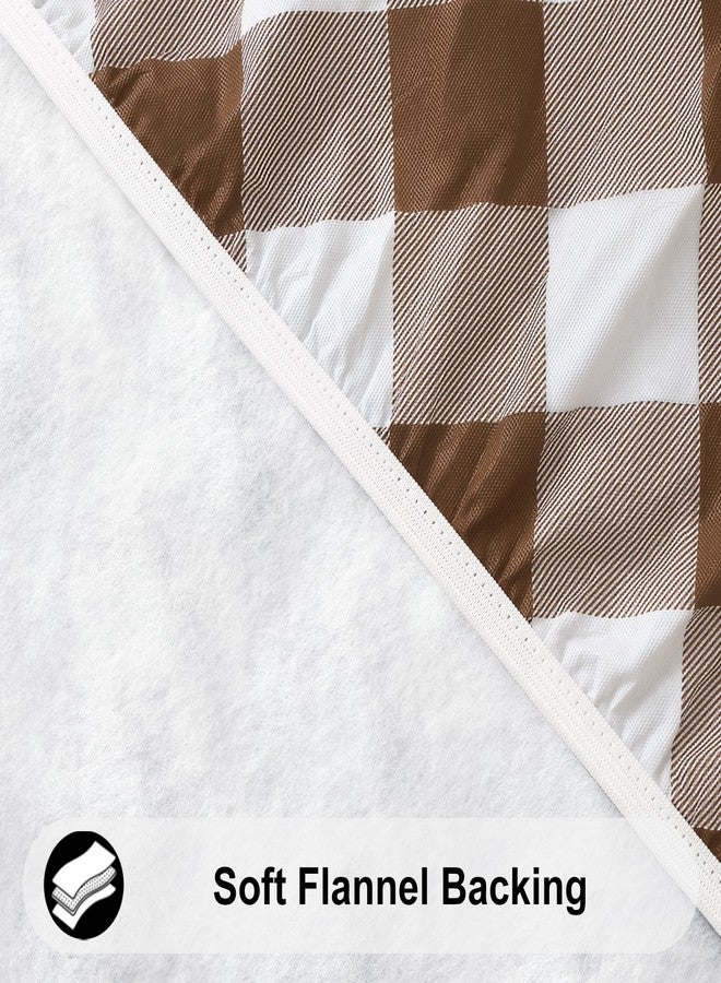Smiry Round Picnic Tablecloth, Elastic Waterproof Fitted Vinyl Tablecloths for 36"-44" Tables, Flannel Backed Buffalo Plaid Table Cover for Dining, Camping, Outdoor, White and Brown - Image 5