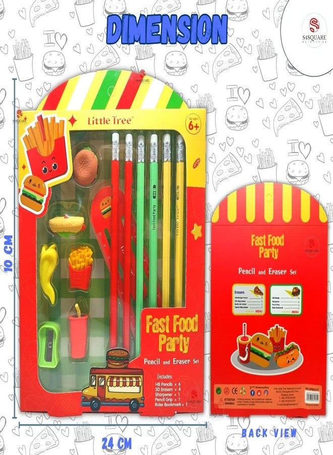 S4SQUARE ENTERPRISE ® Fast Food Pencil Eraser 13 in 1 Gift Set for School kids- 6 Rubber Tipped HB Pencils with 4 3D Erasers, 1 Sharpener, 1 Pencil Grip & a Scale (Pack of 13 items) (Gift Pack) - Image 3