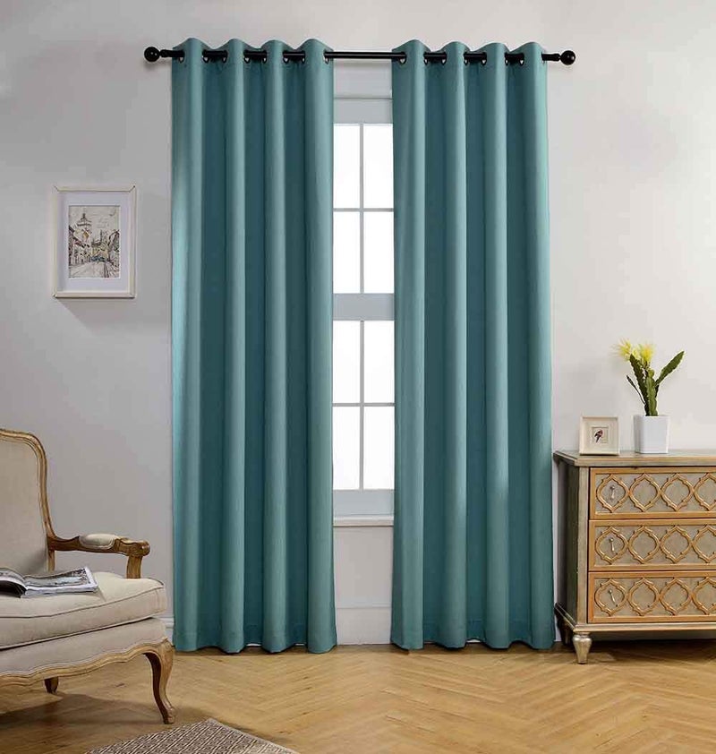 MIUCO Blackout Curtains Room Darkening Curtains Textured Grommet Window Curtains for Living Room 2 Panels 52x84 Inch Long Teal - Image 1