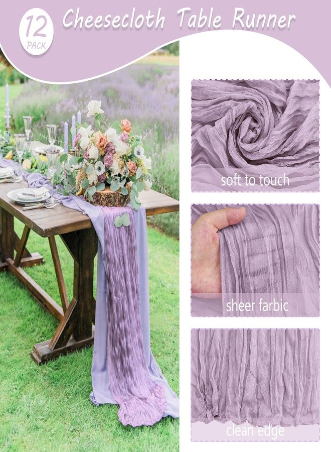 Fivenl 12 Pack 10Ft Cheesecloth Table Runner 35x120 Inch Boho Gauze Table Runner Cheese Cloth Long Table Runner Romantic Table Runner for Wedding Bridal Shower Birthday Party Table Decor (Light Purple) - Image 4
