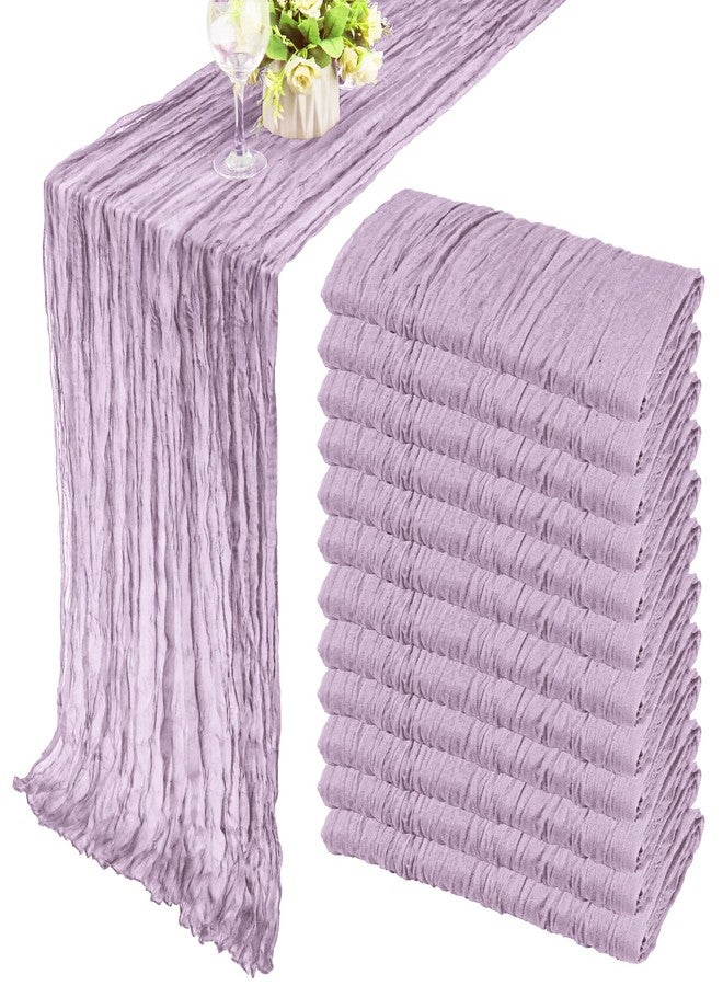 Fivenl 12 Pack 10Ft Cheesecloth Table Runner 35x120 Inch Boho Gauze Table Runner Cheese Cloth Long Table Runner Romantic Table Runner for Wedding Bridal Shower Birthday Party Table Decor (Light Purple) - Image 1