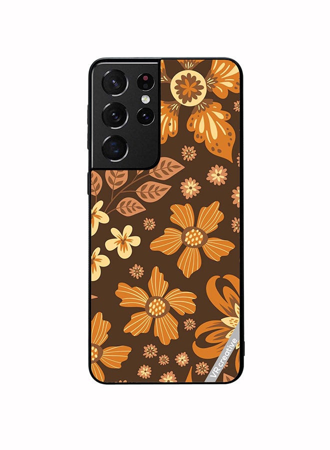 VR CREATIVE Protective Case Cover For Samsung Galaxy S21 Ultra 5G Brown Flowers Design Multicolour - Image 1