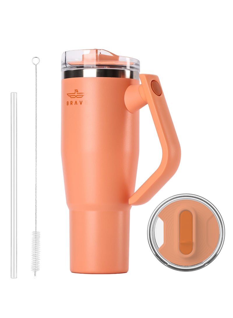 بريف تمب جارد تمبلر ١٢٠٠ml - ١٨/٨ ستانلس ستيل ترافل ماج، ثيرمال كوفي كوب، ٢-إن-١ ليكبروف ليد وذ سترو & روتيتينج هاندل، إنسوليتد هوت & كولد بيفيريج ماج، كار كب هولدر كومباتيبل، ديورابل & ريوسابل كوفي ترافل ماج (أورانج) - Image 1