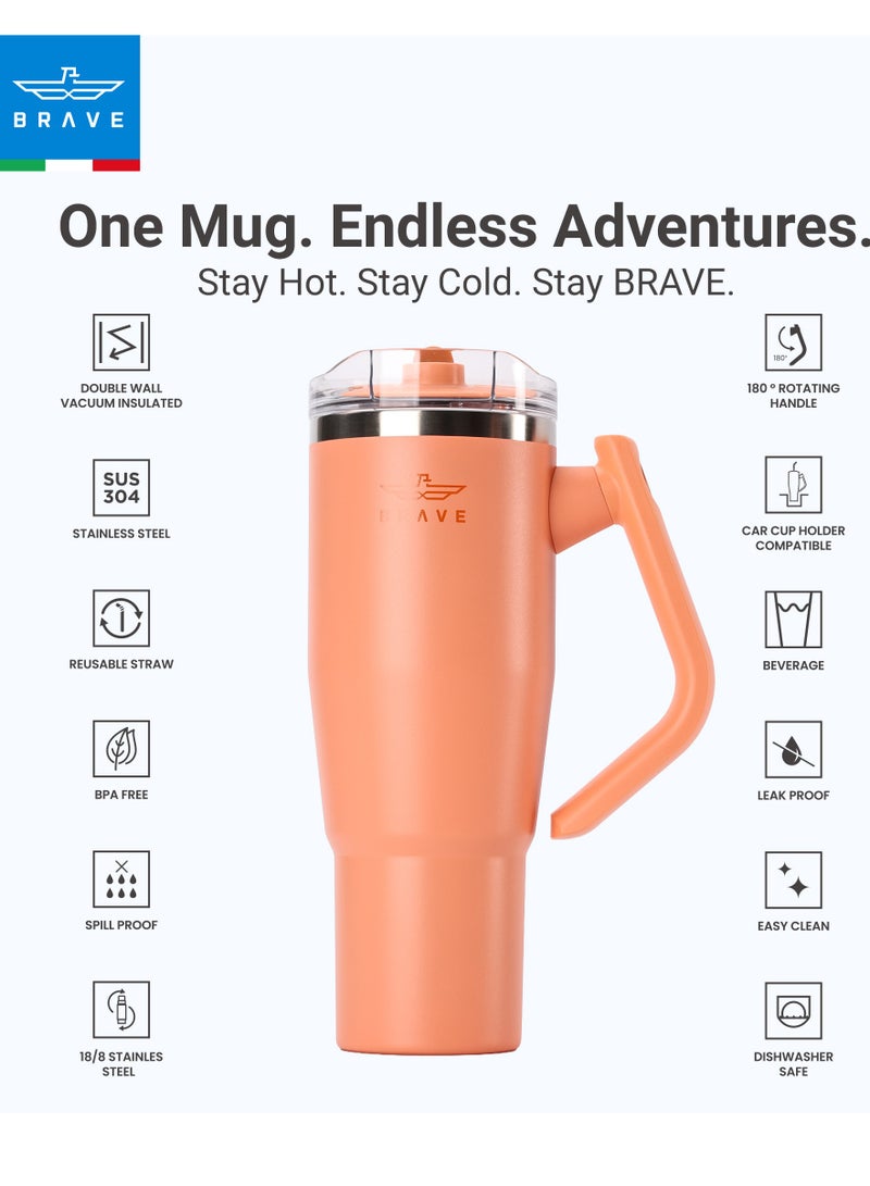 بريف تمب جارد تمبلر ١٢٠٠ml - ١٨/٨ ستانلس ستيل ترافل ماج، ثيرمال كوفي كوب، ٢-إن-١ ليكبروف ليد وذ سترو & روتيتينج هاندل، إنسوليتد هوت & كولد بيفيريج ماج، كار كب هولدر كومباتيبل، ديورابل & ريوسابل كوفي ترافل ماج (أورانج) - Image 3