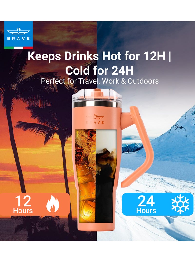 بريف تمب جارد تمبلر ١٢٠٠ml - ١٨/٨ ستانلس ستيل ترافل ماج، ثيرمال كوفي كوب، ٢-إن-١ ليكبروف ليد وذ سترو & روتيتينج هاندل، إنسوليتد هوت & كولد بيفيريج ماج، كار كب هولدر كومباتيبل، ديورابل & ريوسابل كوفي ترافل ماج (أورانج) - Image 2