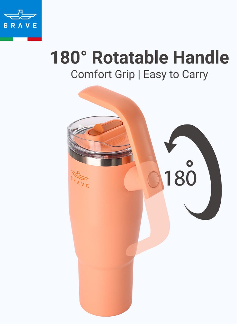 بريف تمب جارد تمبلر ١٢٠٠ml - ١٨/٨ ستانلس ستيل ترافل ماج، ثيرمال كوفي كوب، ٢-إن-١ ليكبروف ليد وذ سترو & روتيتينج هاندل، إنسوليتد هوت & كولد بيفيريج ماج، كار كب هولدر كومباتيبل، ديورابل & ريوسابل كوفي ترافل ماج (أورانج) - Image 5