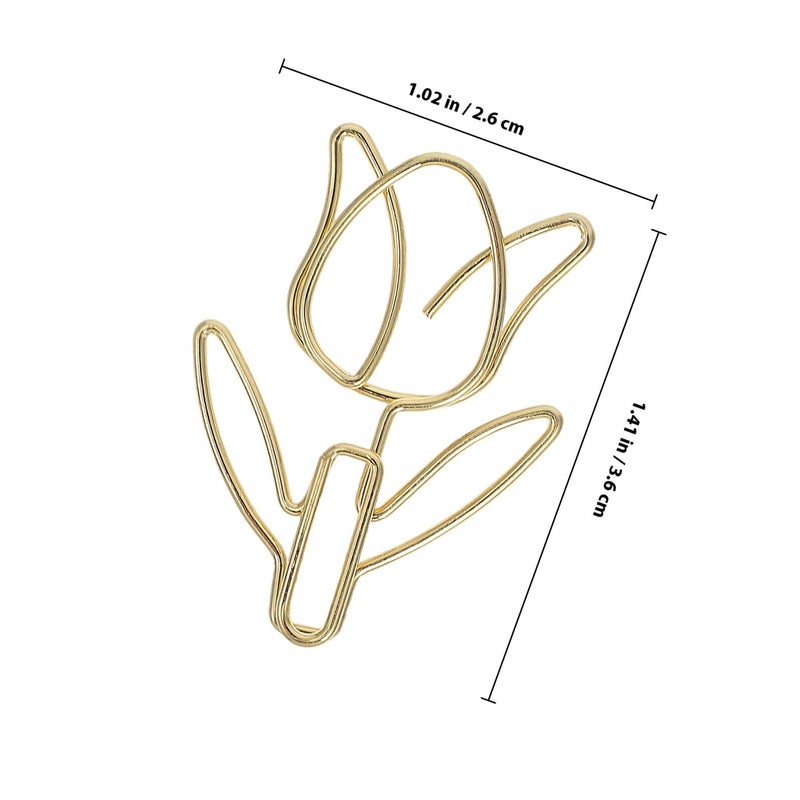 Gold Tulip Shaped Paper Clips 20pcs Decorative Functional Paperclip Holder Secure Grip - Image 3