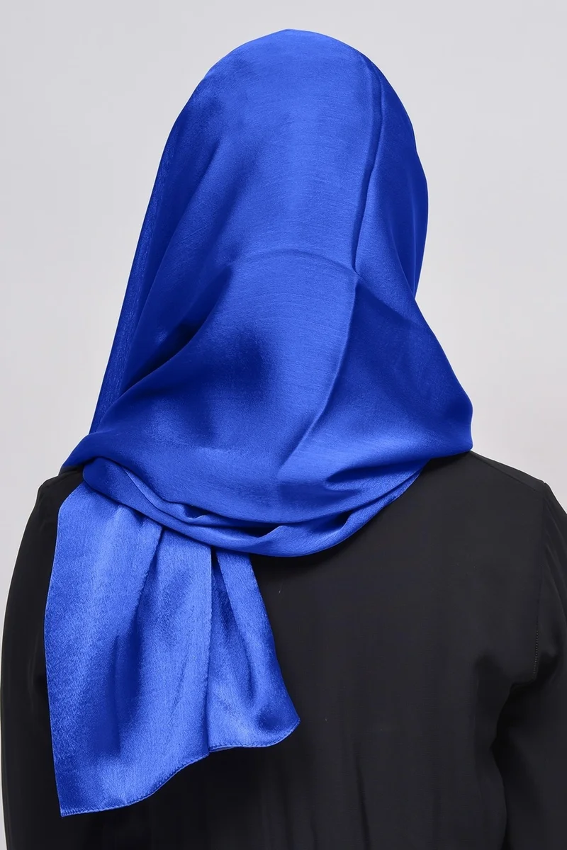 التوبة Janjan Shiny Satin Textured Hijab Evening Dress Chiffon Shawl-Sax