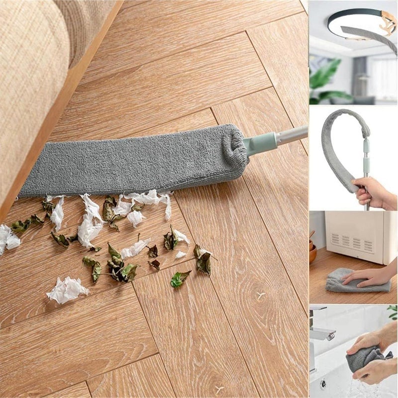 Microfiber Gap Dust Brush, Retractable Long Handle Mop, Flexible Washable Under-Bed Duster for Sofa, Bed, Furniture Bottom Cleaning, Grey, 8.4cm Width - Image 1