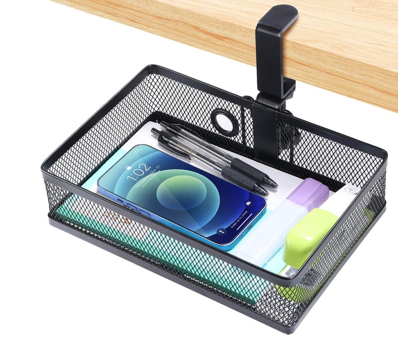 ROSYLINE Drawer Under Desk Storage Organizer Clamp on Desk Drawer Under Desk Storage Clamp Drawer Basket Hanging Desk Storage Under Desk Mount Tray Suitable for Multiple Scenes Black