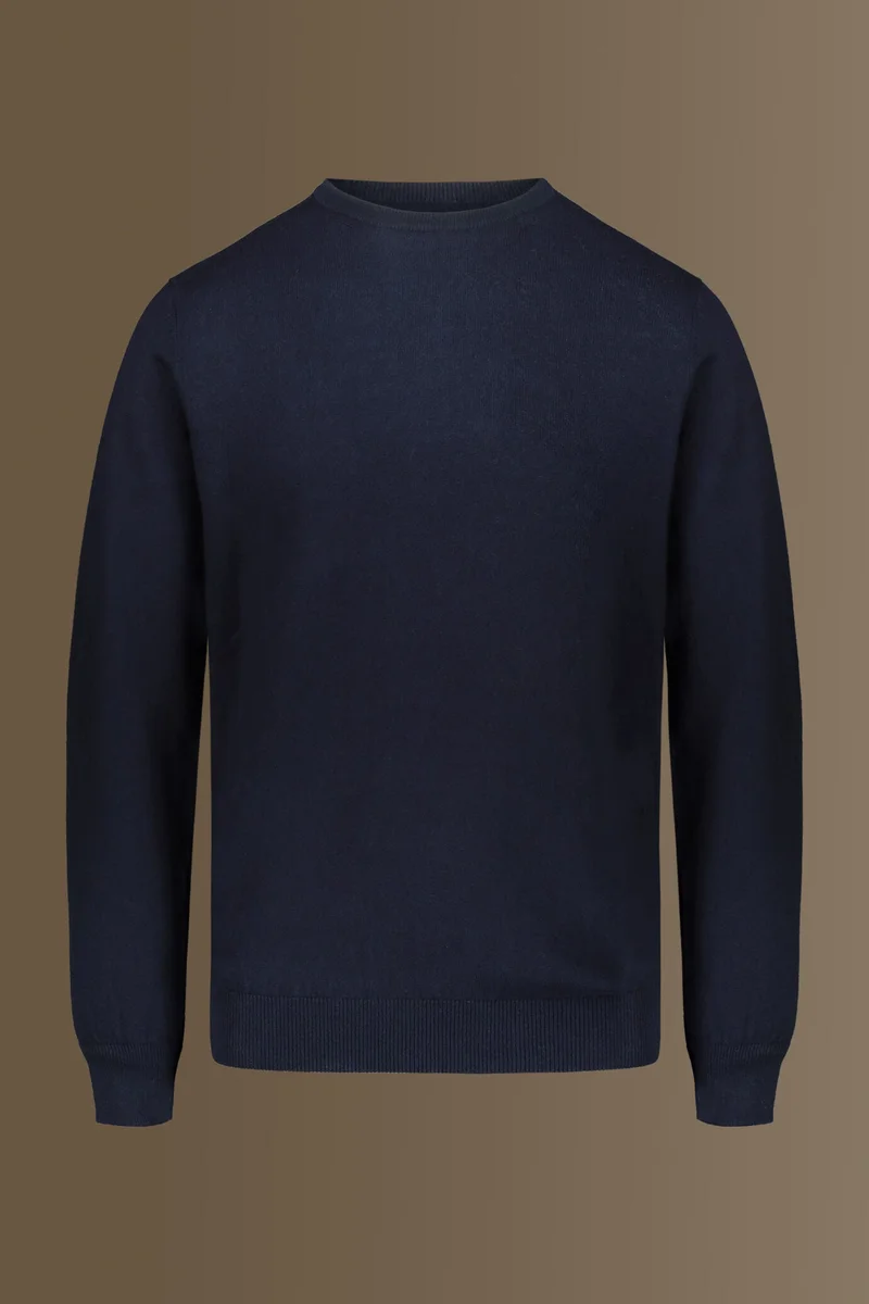 Round neck sweater in cotton- wool blend - DK Blue