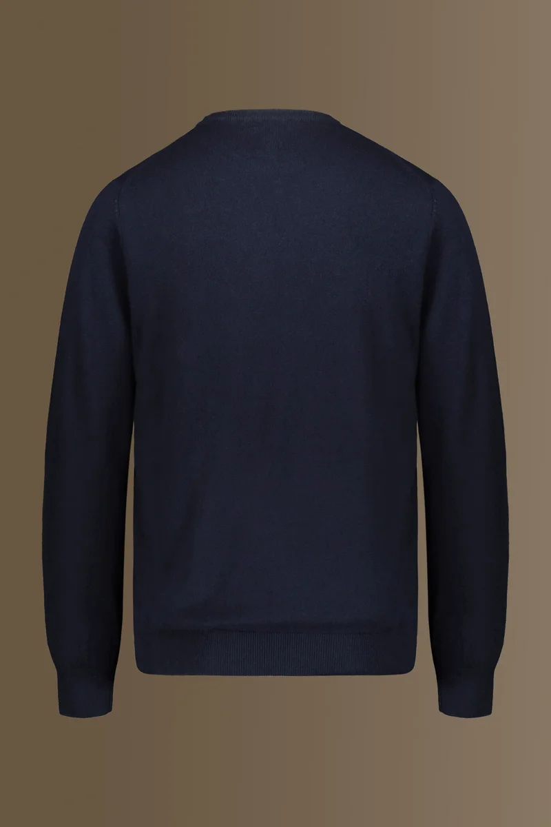 دوبل غانغر Round neck sweater in cotton- wool blend - DK Blue