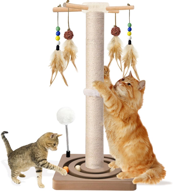 PAROTO Tall Cat Scratching Post, 33 Inches, Sisal, Interactive Furniture Toys for Indoor Cats Adults, 2 Mounting Methods Large Scratcher Tree Tower with Hanging and Ball Track, Activity Center for All Ages - Image 1