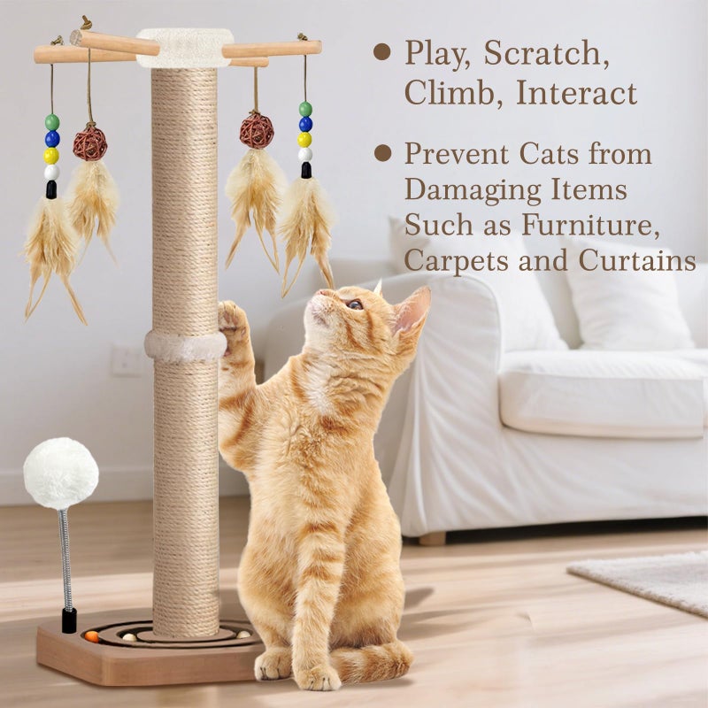 PAROTO Tall Cat Scratching Post, 33 Inches, Sisal, Interactive Furniture Toys for Indoor Cats Adults, 2 Mounting Methods Large Scratcher Tree Tower with Hanging and Ball Track, Activity Center for All Ages - Image 4
