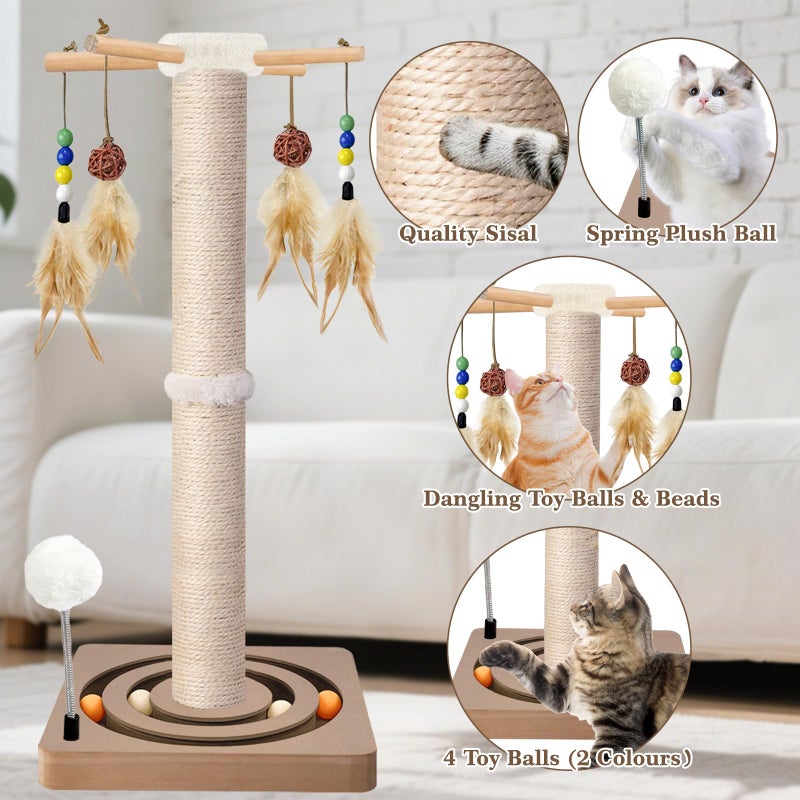 PAROTO Tall Cat Scratching Post, 33 Inches, Sisal, Interactive Furniture Toys for Indoor Cats Adults, 2 Mounting Methods Large Scratcher Tree Tower with Hanging and Ball Track, Activity Center for All Ages - Image 3
