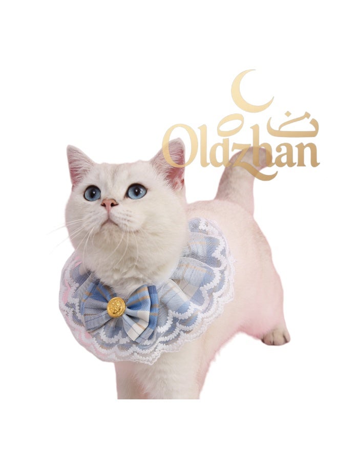 Oldzhan Pet supplies: cat lace pet collars, dog drool cloth, cat dog collars, short haired cat doll collars, drool cloth (blue) - Image 1
