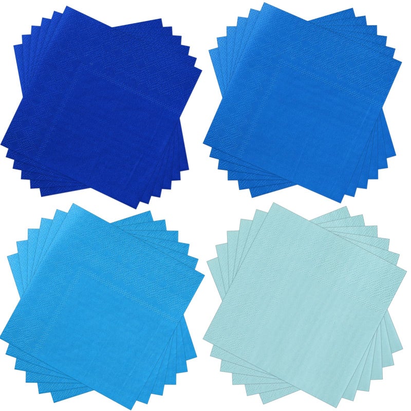Layhit 100 Pcs Cocktail Napkins Disposable Beverage Napkins Square Paper Dessert Tissue for Wedding Birthday Summer Party SuppliesBlue Series5 x 5 Inch