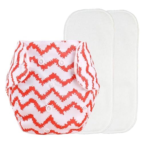 Alya Pocket Button Style Solid Winter Reusable Cloth Diaper Printed With 2 White Microfiber Bamboo Inserts For Toddlers/New Borns (RED STRIP;0-24 Months) - Image 1