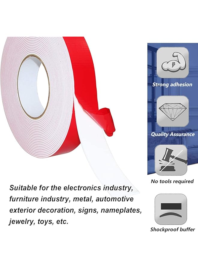 MARKQ Double Sided Foam Tape 1 Inch X 5 Yards Outdoor And Indoor Heavy Duty Strong Weatherproof Adhesive Tape For Automotive Mounting Decorative And Trim Car Trim Strip Home Decor Photo Frame Red  - Image 3