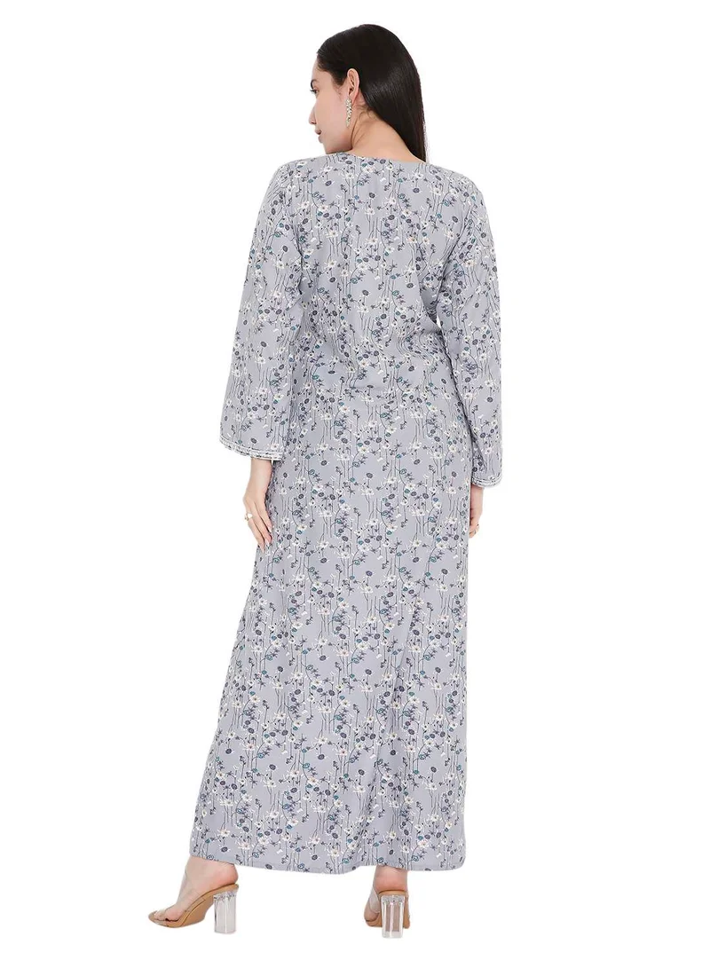 HANA & SARA ELEGANT FARASHA WITH UNIQUE THREAD EMBROIDERY AND STYLISH PRINTED MODEST ARABIC KAFTAN JALABIYA DRESS