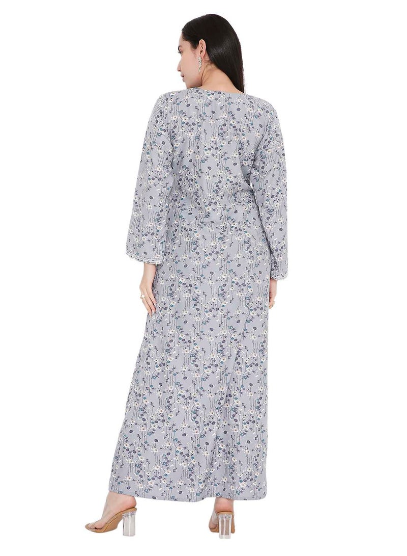 HANA & SARA ELEGANT FARASHA WITH UNIQUE THREAD EMBROIDERY AND STYLISH PRINTED MODEST ARABIC KAFTAN JALABIYA DRESS  - Image 2